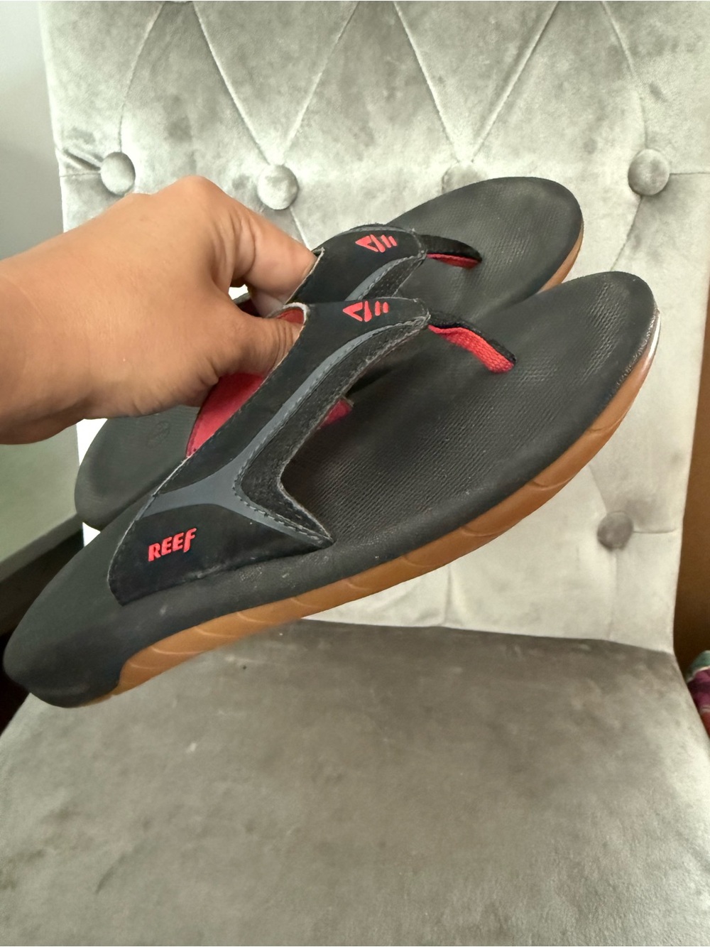 Sandals Reef Kids Slap II Black and Red Flip Flop Sandals Size 2/3